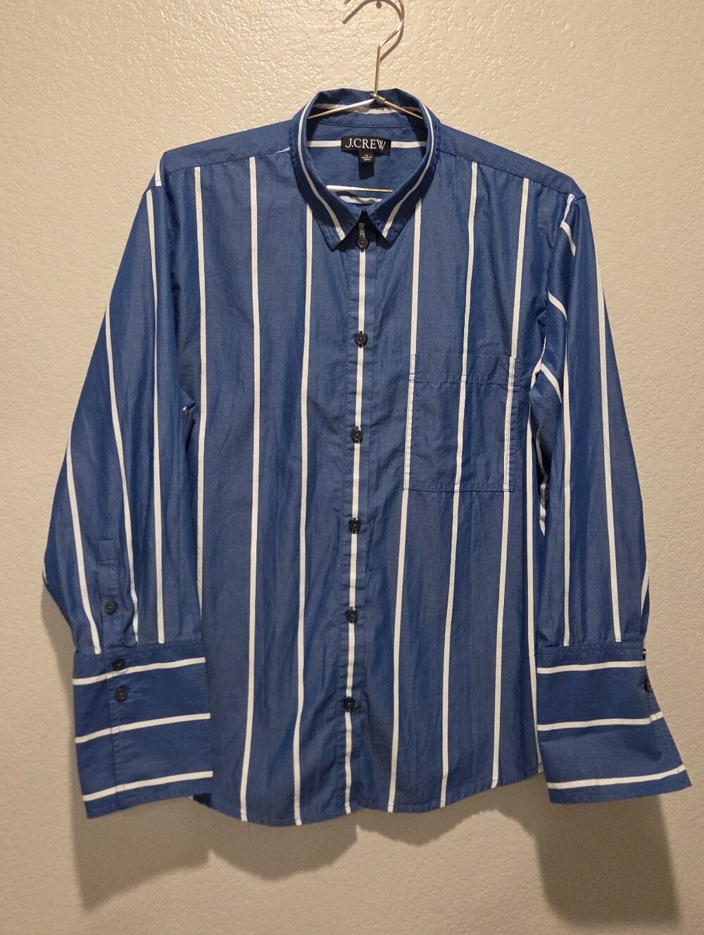J.Crew Re-imagined Blue White Striped Cotton Shirt Button Front Preppy